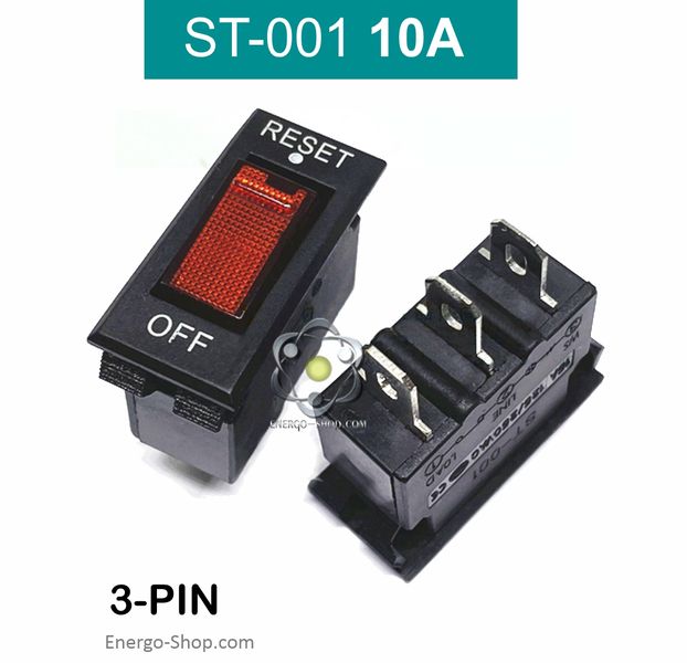 ST-001 10А, 3 pin, 220V, ON-OFF Автоматический выключатель, красная клавиша с подсветкой  (WH-201) 0110 фото