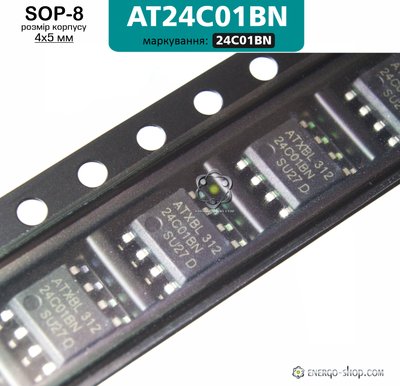 AT24C01BN, SOP-8 мікросхема EEPROM, маркування 24C01BN 9089 фото