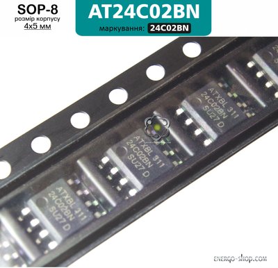 AT24C02BN, SOP-8 мікросхема EEPROM, маркування 24C02BN 9090 фото