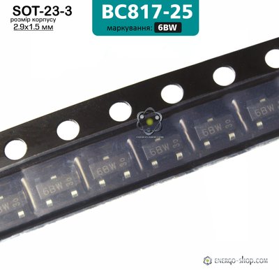 BC817-25, SOT-23-3 NPN біполярний транзистор: 45В; 500mА Код маркування 6BW 3399 фото