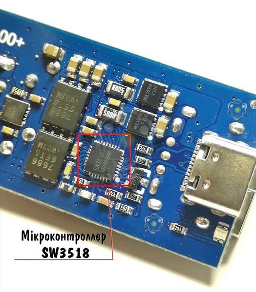 100W зарядний модуль з швидкою зарядкою PD3.0, QC4+, QC5 у корпусі чіп SW3518S - вхід 5,5х2,1 1875 фото