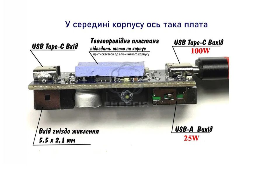 100W зарядний модуль з швидкою зарядкою PD3.0, QC4+, QC5 у корпусі чіп SW3518S - вхід 5,5х2,1 1875 фото