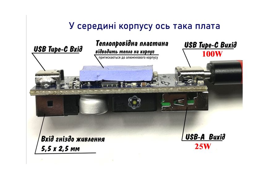 100W зарядний модуль з швидкою зарядкою PD3.0, QC4+, QC5 у корпусі чіп SW3518S - вхід 5,5х2,5 1920 фото