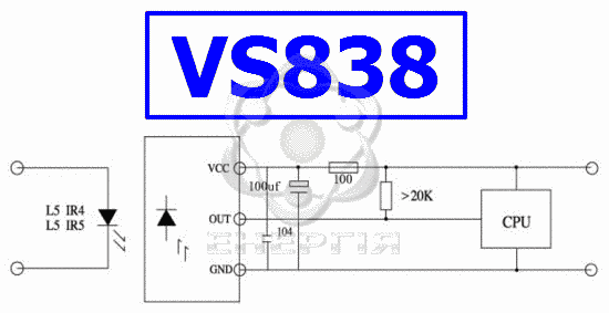 VS838 ІЧ-приймач 38 kHz 3~5V Інфрачервоний приймач 1836 фото